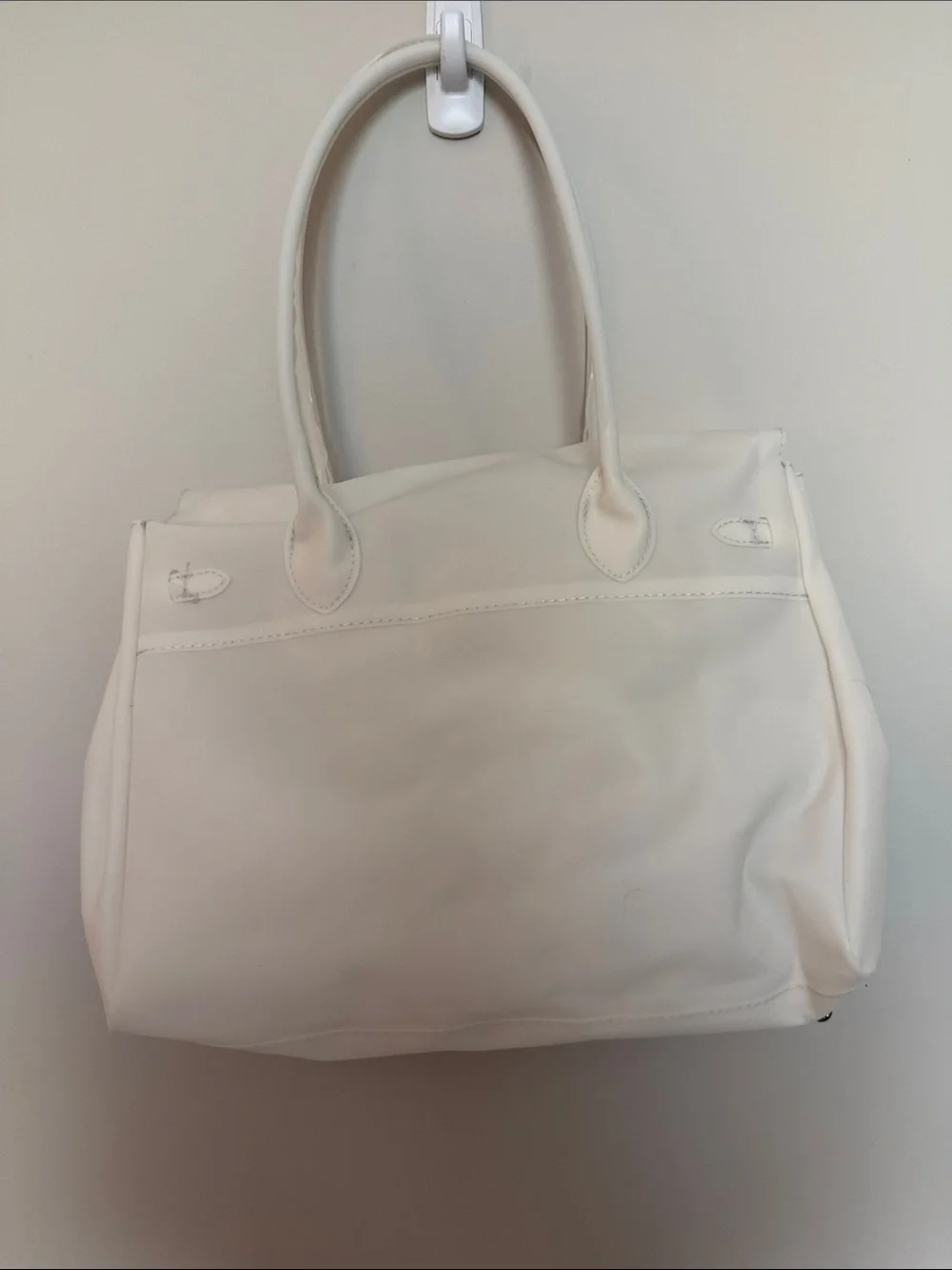 Classic White Tote Bag with Lock Accent